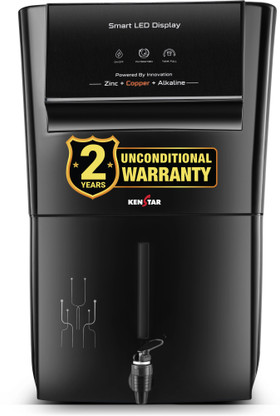 Kenstar Black Pureza. 8 L RO + UF + UV + Copper + Alkaline + Mineralizer Water Purifier Needs no service for 2 years  (Black)
