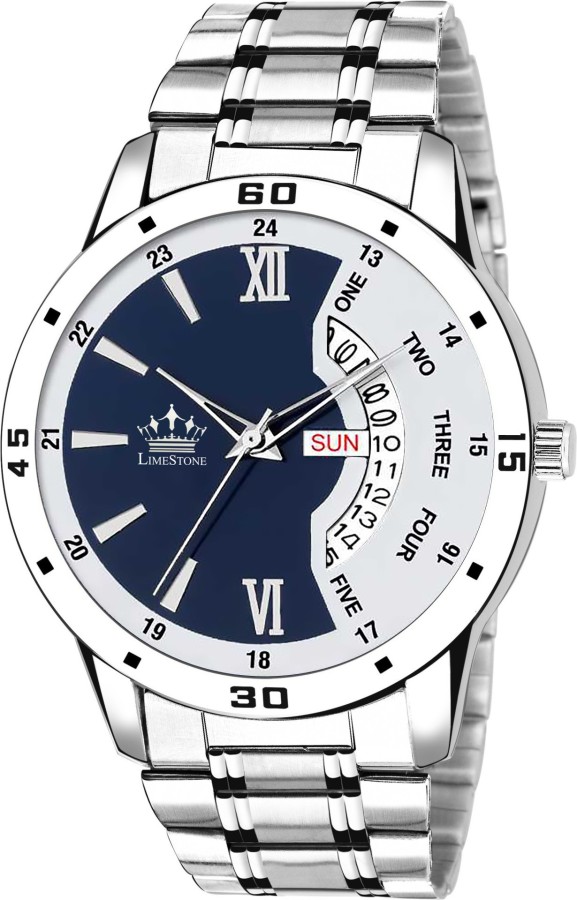 LS2820 Bleed Blue Day and Date Functioning Steel Strap Adult Boys Analog Watch  - For Men