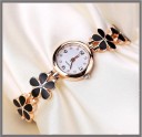 Bracelet Flower Pattern Rose Gold Black Bracelet Rose Gold White Flower Pattern Studded Gift on Girls Watch for Women Analog Watch  - For Girls