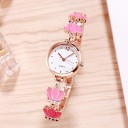 Bracelet 3 Petal Rosegold Pink New Bracelet Rose Gold Pink 3 petal Flower Studded Gift on Girls Watch for Women Analog Watch  - For Girls