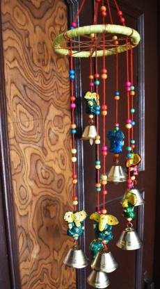 RVART Rajasthani New Round Ganesha Design Wall Hanging Plastic, Wood, Polyresin Windchime Plastic Windchime  (8 inch, Multicolor)