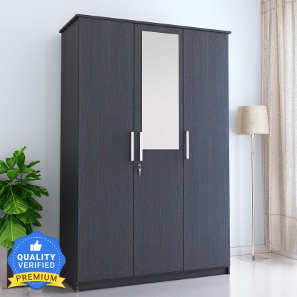 Flipkart Perfect Homes Julian Engineered Wood 3 Door Wardrobe  (Finish Color - Chocolate Wenge, Mirror Included, Knock Down)