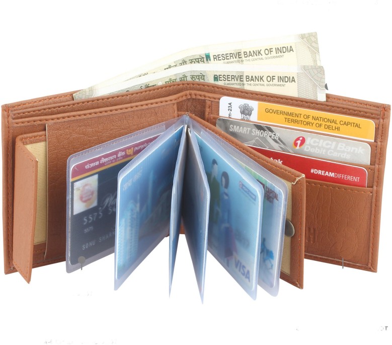 Men Casual Tan Artificial Leather Money Clip - Mini  (10 Card Slots)