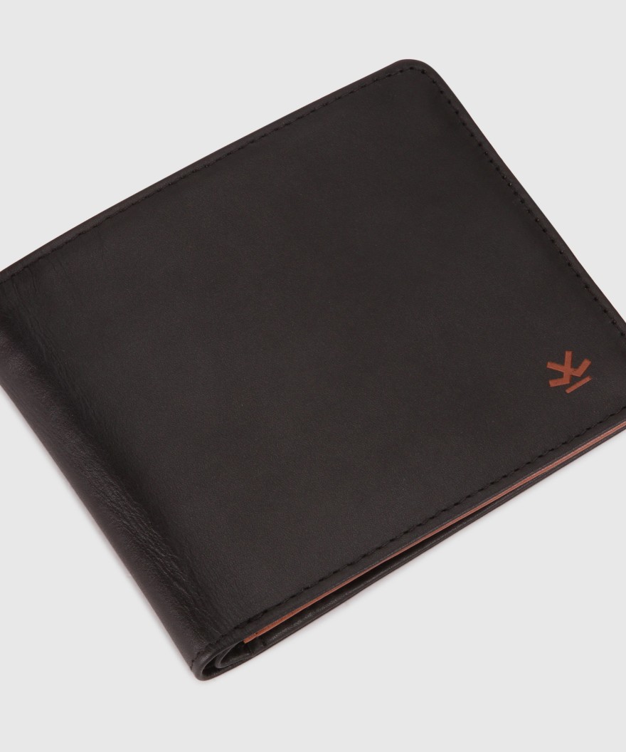 Men Black Genuine Leather Wallet - Mini  (5 Card Slots)