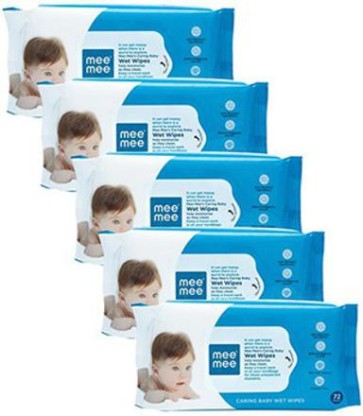 MeeMee Anti Bacterial Caring Baby Wet Wipes with Aloe Vera (72 pcs x 5 pack)  (360 Wipes)