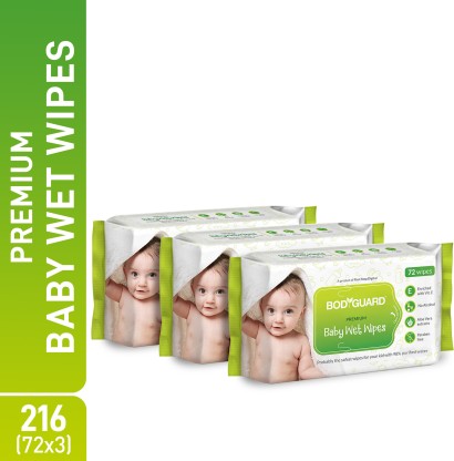 BodyGuard Premium Paraben Free Baby Wet Wipes with Aloe Vera - 216 Wipes  (216 Wipes)