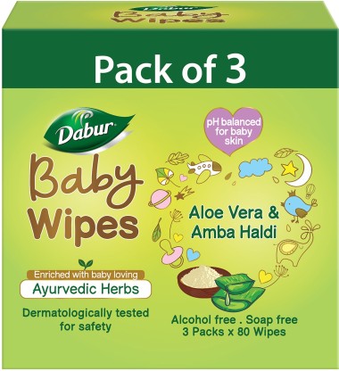 Dabur Baby Wipes with Moisture Lock Cap |Contains Aloevera| No Parabens & Phthalates  (240 Wipes)