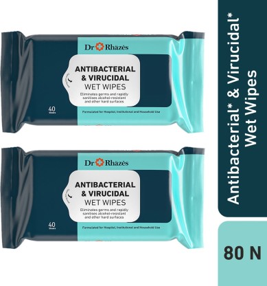Dr Rhazes Antibacterial & Virucidal Wet Wipes, Pack of 2 (40 sheets in each))  (2 Wipes)