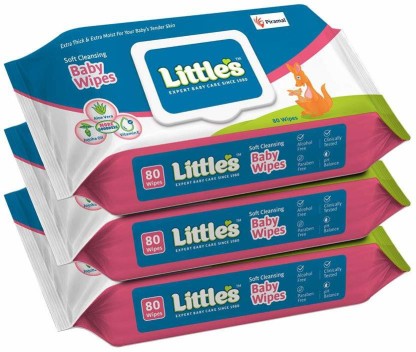 Little's Soft Cleansing Baby Wipes with Aloe Vera, Jojoba Oil and Vitamin E, Lid Pack  (240 Wipes)