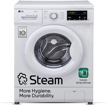 LG 7 kg 5 Star with Steam, Inverter Direct Drive Technology, 6 Motion Direct Drive, Touch Panel and 1200 RPM Fully Automatic Front Load Washing Machine with In-built Heater White  (FHM1207SDW)