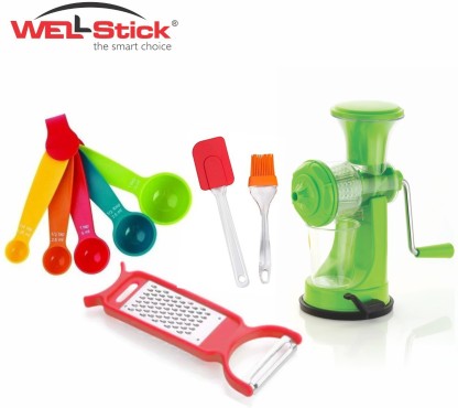 WELLSTICK 4 pcs combo set WELLSTICK Juicer,grater peeler,oil brush & spatula & 5pcs measuring spoon(4 Pcs) Kitchen Tool Set  (multi)