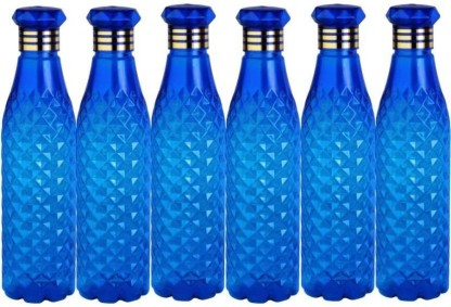 Crystal Clear Water Bottle for Fridge, Home Office Gym School Boy, Unbreakable 1000 ml Bottle  (Pack of 6, Blue, Plastic)