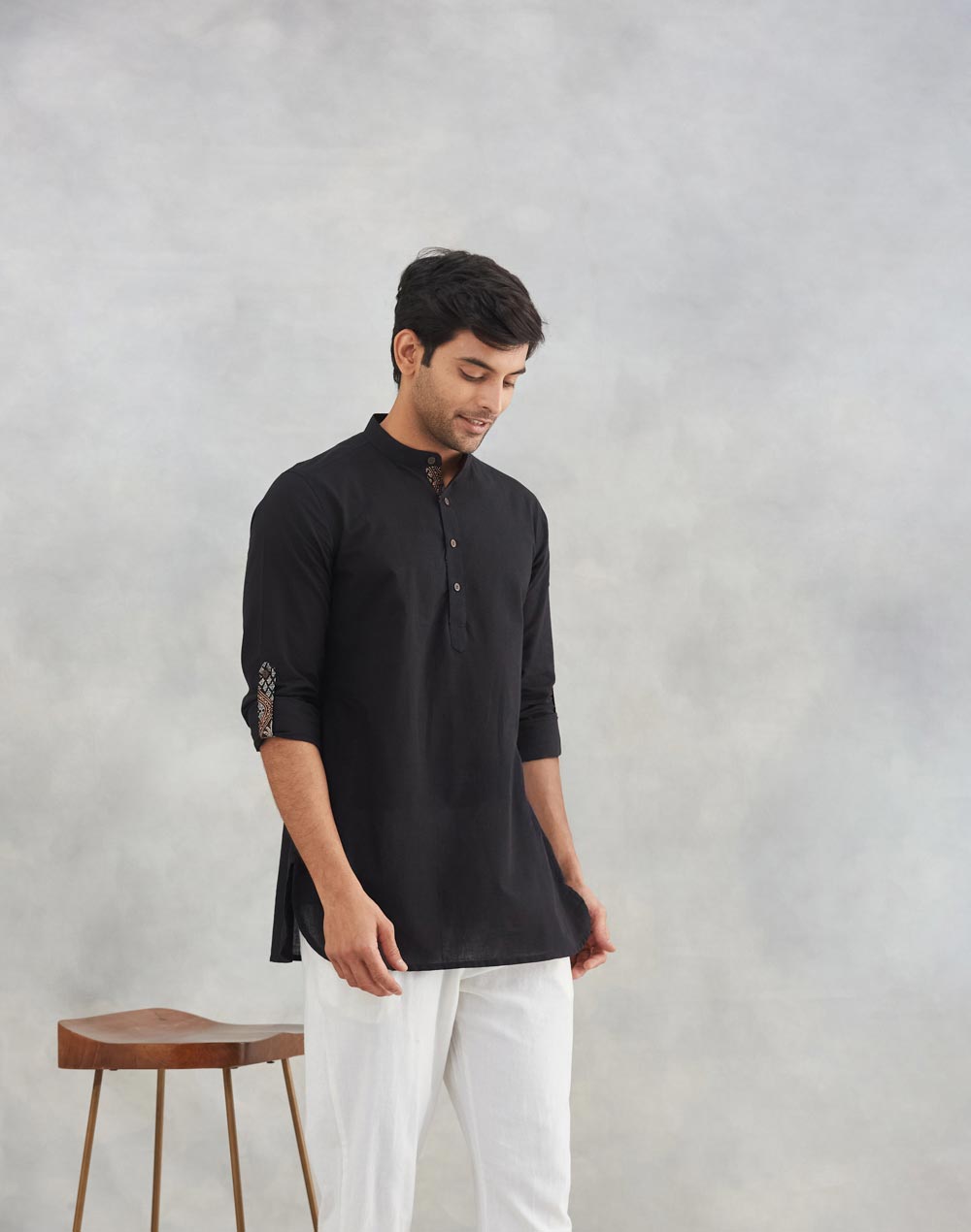 Black Cotton Slim Fit Short Kurta