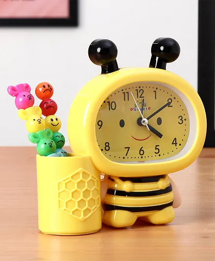 Honey Bee Alarm Clock with Pen Holder - Yellow