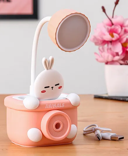 LED Table Lamp with Sharpener and Pen Stand Rabbit Theme- Pink
