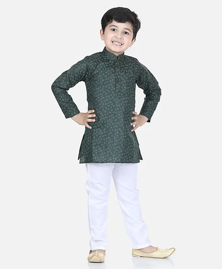 AJ Dezines Full Sleeves Abstract Printed Kurta With Pyjama - Green