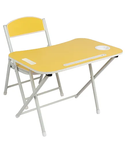 The Tickle Toe Foldable Study Table and Chair Set for Kids Boy and Girl (Age Recomendation 2 to 6 Year);Table Dimension : -L 59 x B 39 x H 44 cm, Chair Dimension :- L 28 x W 28 x H 54 cm  Yellow