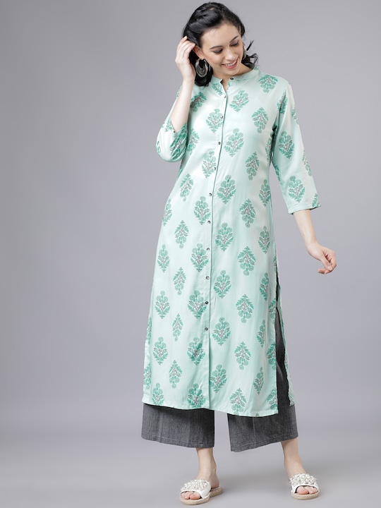 Vishudh - Women Green Floral Printed Straight Kurta