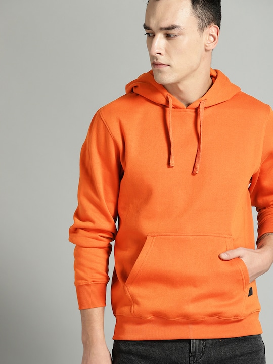 Roadster - The Lifestyle Co Men Orange Solid Hooded Sweatshirt