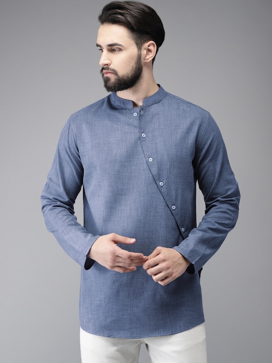 Anouk - Men Blue Solid Straight Kurta