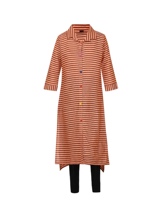 Aarika - Girls Brown & Black Striped Kurta with Churidar