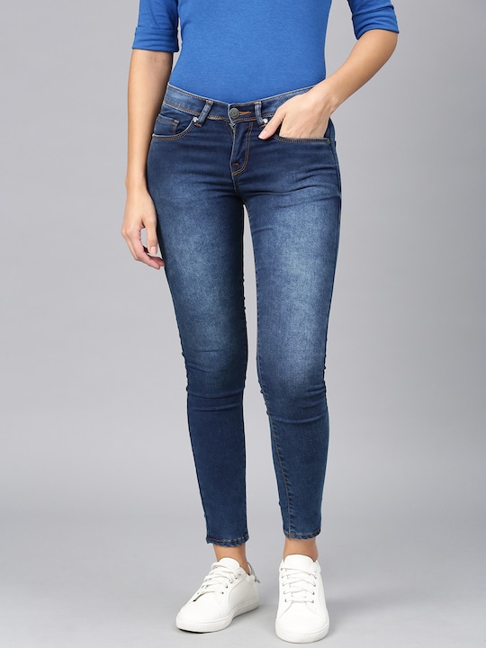 American Crew - Women Blue Slim Fit Mid-Rise Clean Look Stretchable Ankle-Length Jeans