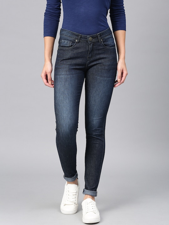 American Crew - Women Navy Blue Slim Fit Mid-Rise Clean Look Stretchable Jeans