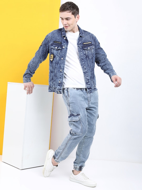 LOCOMOTIVE - Men Blue Solid Denim Jacket