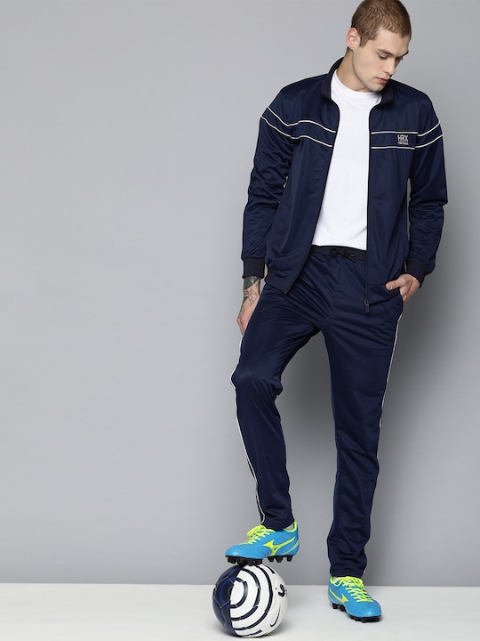 HRX by Hrithik Roshan - Men Navy Blue Solid Football Tracksuit