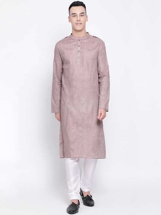 DEVOILER - Men Taupe Solid Straight Kurta