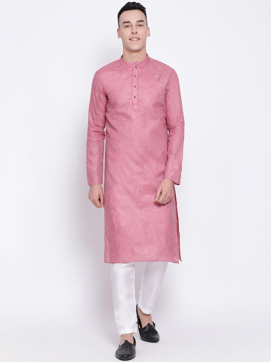 DEVOILER - Men Pink Solid Straight Kurta