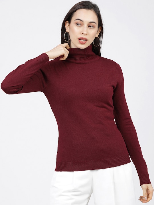 Tokyo Talkies - Women Maroon Solid Sweater