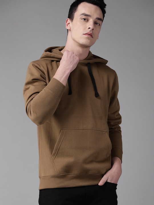 Roadster - The Lifestyle Co Men Brown Solid Hooded Sweatshirt