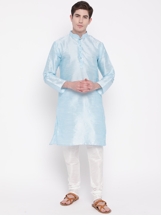 MAG - Men Blue & White Solid Kurta with Churidar