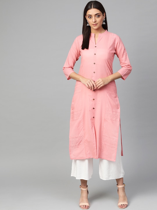 Myshka - Women Pink Solid Straight Kurta
