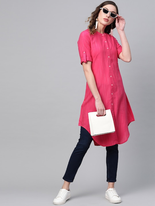GERUA - Women Magenta Striped A-Line Kurta