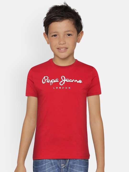 Pepe Jeans - Boys Red Printed Round Neck T-shirt