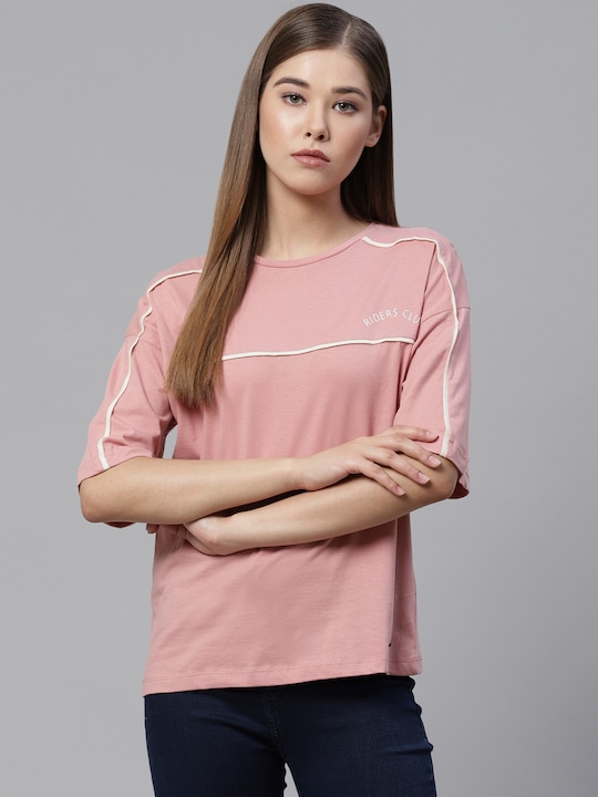 Roadster - Women Pink Solid Round Neck Pure Cotton T-shirt