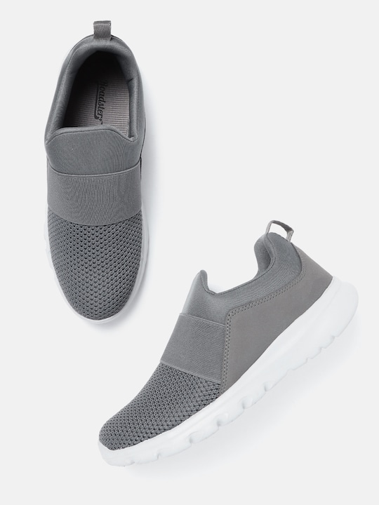 Roadster - Men Grey Woven Design Slip-On Sneakers