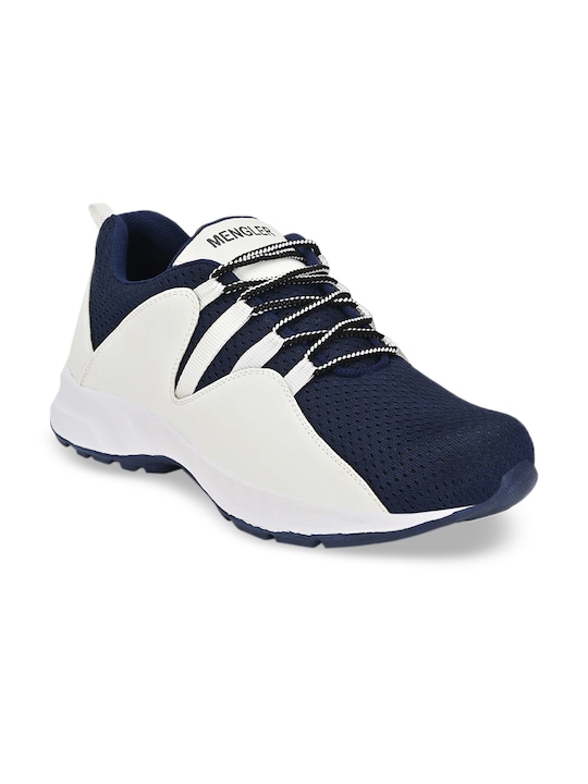 MENGLER - Men Off-White & Blue Mesh Running Shoes
