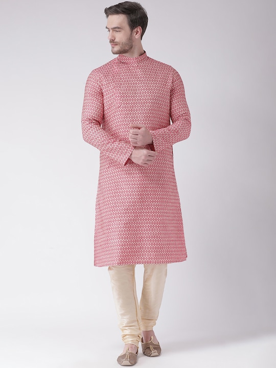 DEYANN - Men Pink Woven Design Straight Kurta