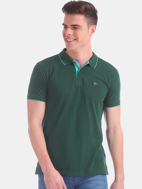 Ruggers - Men Green Solid Polo Collar T-shirt