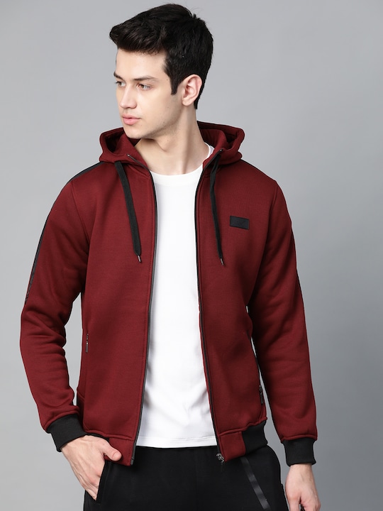 HRX by Hrithik Roshan - Men Maroon Solid Hooded Sweatshirt