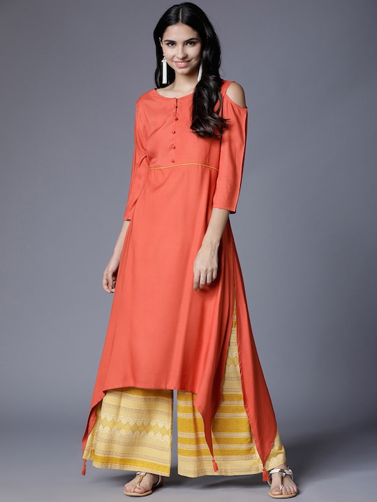 Vishudh - Women Orange Solid A-Line Kurta
