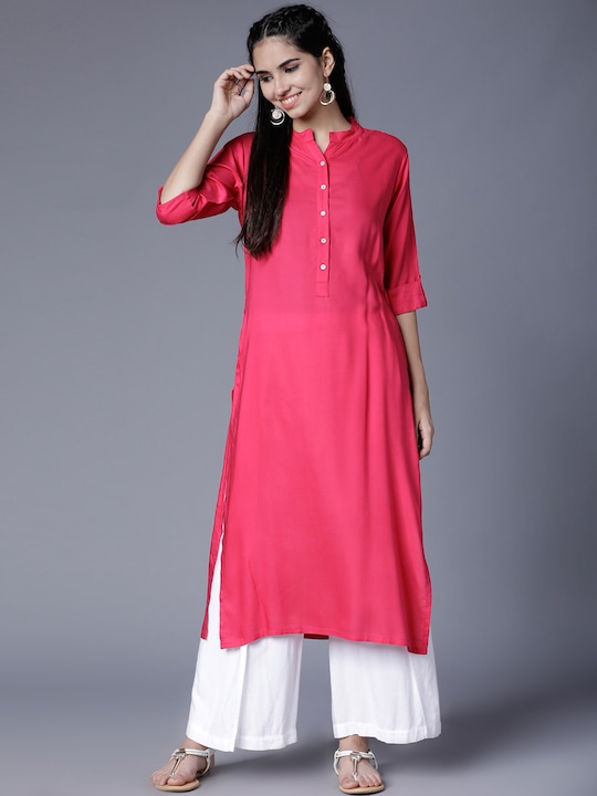 Vishudh - Women Pink Solid Straight Kurta