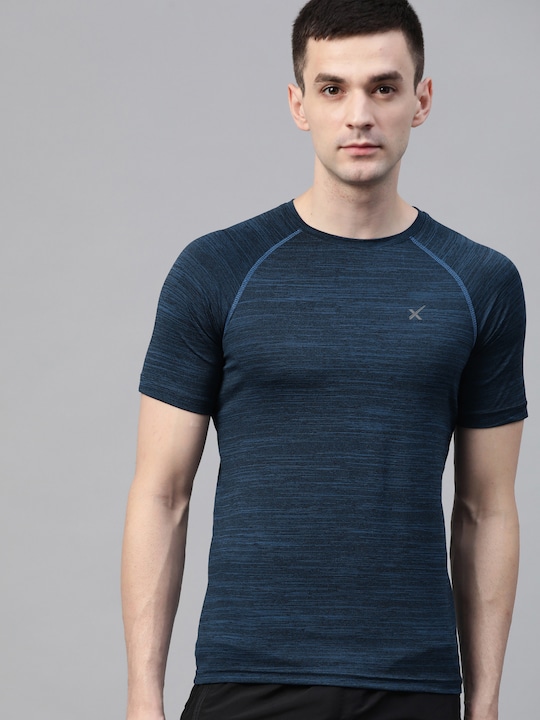 HRX by Hrithik Roshan - Hrx By Hrithik Roshan Men Navy Blue Solid Rapid-Dry Running T-shirt