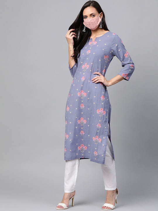 HERE&NOW - Women Lavender  Pink Printed Straight Kurta