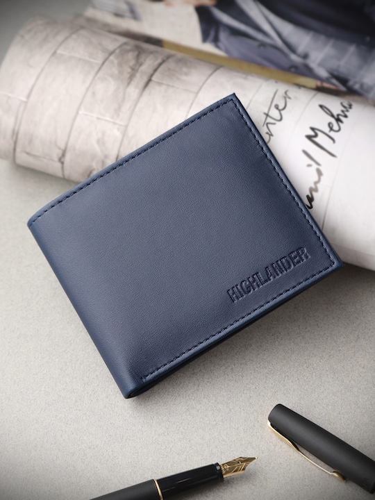 HIGHLANDER - Men Navy Blue Solid Two Fold Wallet