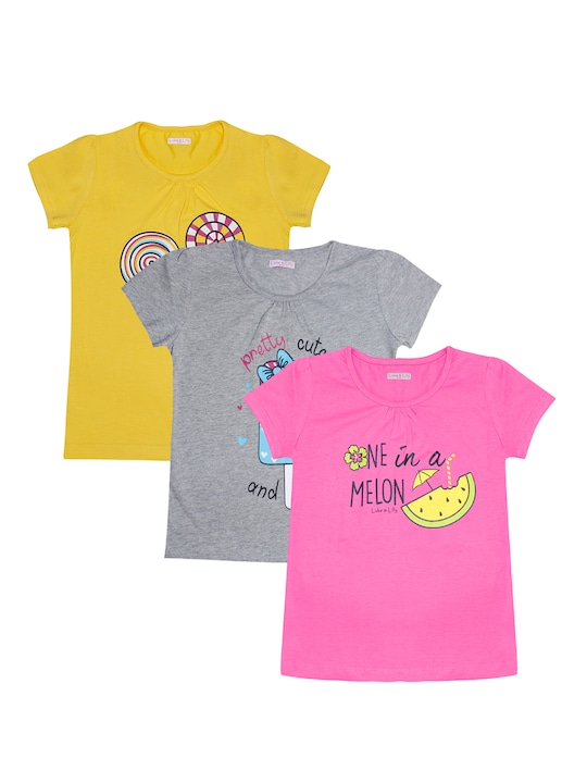 Luke & Lilly - Luke  Lilly Girls Pack Of 3 Printed Round Neck Pure Cotton T-shirts