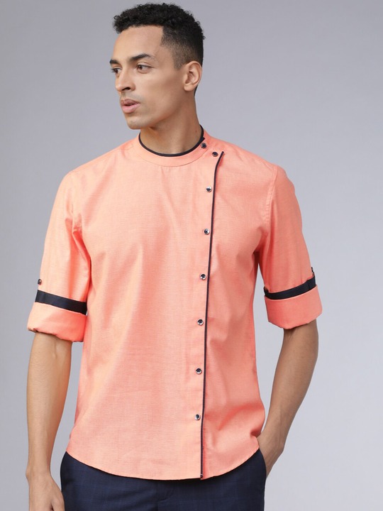HIGHLANDER - Men Peach-Coloured Slim Fit Solid Casual Shirt